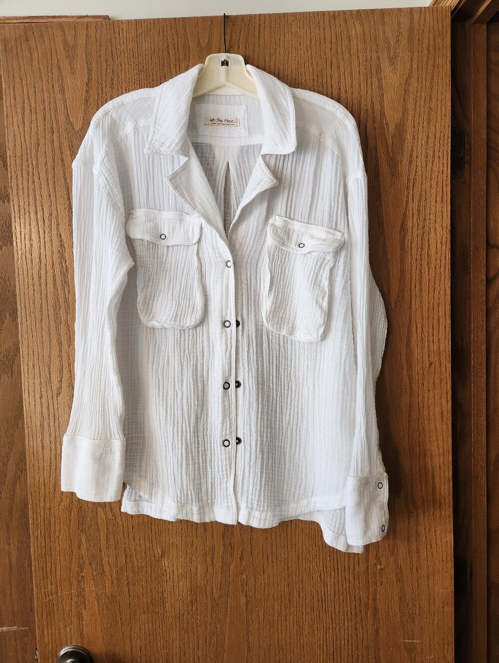 We The Free X Small Womens White Textured Button-Up Shirt - Lightweight Casual